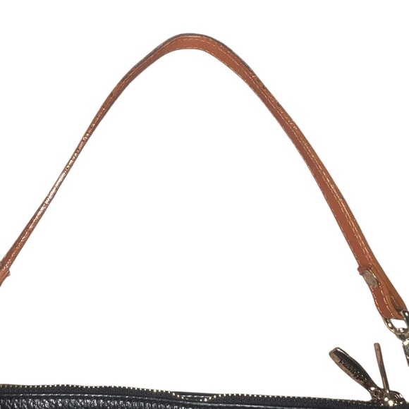 Valentina Triple Compartment Black Leather Shoulder Bag Tan Details - Picture 4 of 12